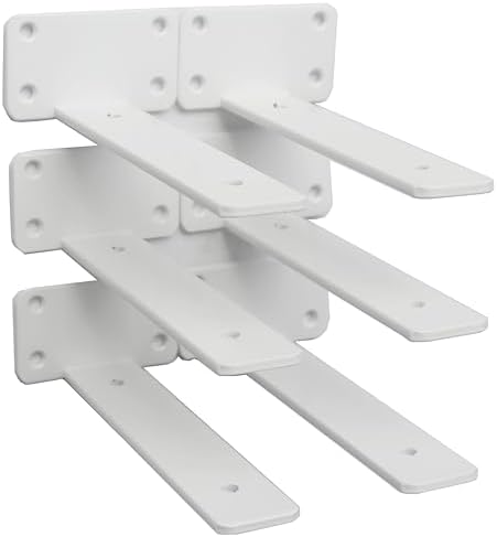 6 Pack - 7 inch White Hidden L Shelf Bracket Iron Floating Shelf Brackets by MHMYDZ