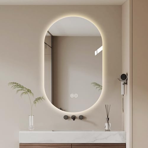 LAIYA 33X20in Oval LED Bathroom Mirror, Frameless Backlit Anti-Fog Dimmable by LAIYA