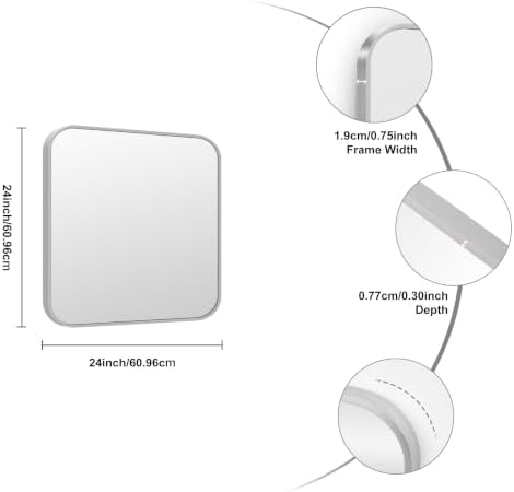 KOCUUY Silver Bathroom Mirror, 24x24 Inch Bathroom Mirror - Image 2