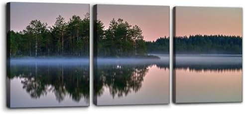 Pacimo 3 Pieces Canvas Wall Art Print Misty Lake Sunrise Wall Decor by Pacimo
