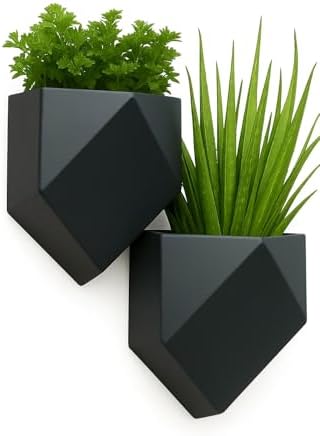 Vertical Garden Wall Planters – 2-Pack Modern Matte Black Geometric Pots by Home