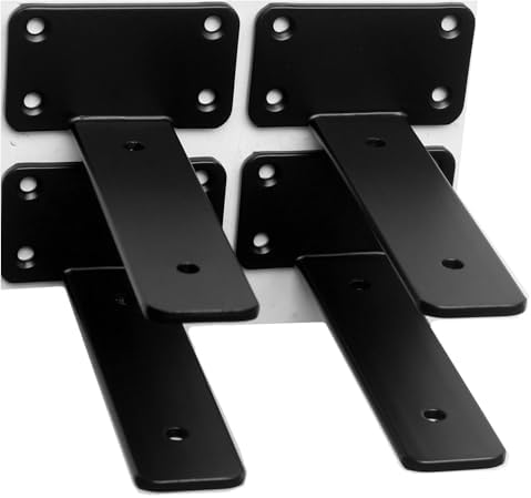 4 Pack - 4 inch Black Hidden L Shelf Bracket Iron Floating Shelf Brackets by MHMYDZ