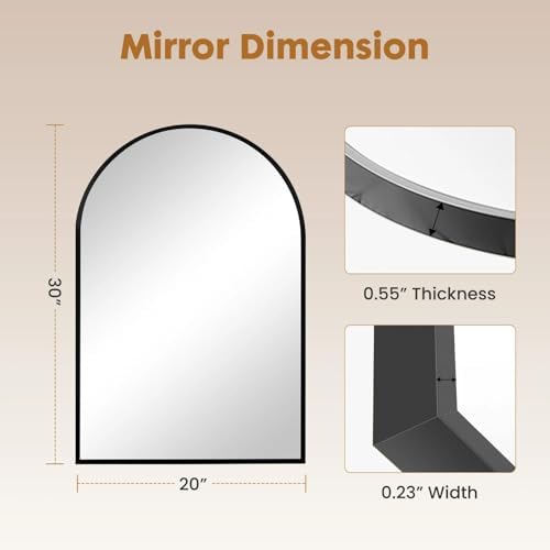 Arched Wall Mirror 30x20 Inch Black Bathroom Vanity Mirror - Image 3