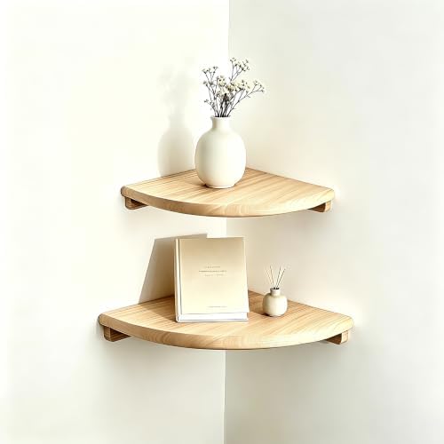 Floating Corner Shelves, 2 Pack Solid Wood Round End Wall Mount by Unknown