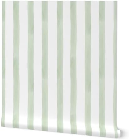 Spoonflower Light Sage Stripe Peel and Stick Wallpaper by Spoonflower