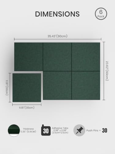 Bumusty 36"x 24" Large Felt Bulletin Board Tiles, Pine Green - Image 2