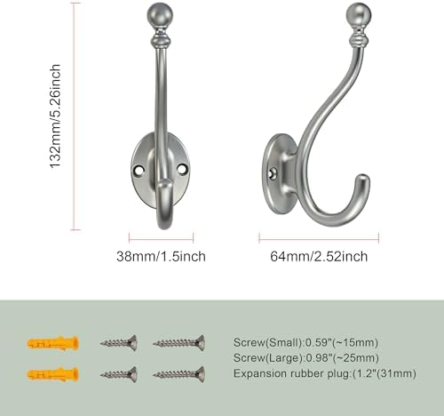 AVICCI 5 Pack Coat Hooks Brushed Nickel Coat Hook, Heavy Duty Hooks Decorative - Image 2