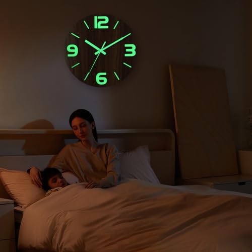 HZDHCLH Wood Wall Clock Glow in The Dark, Luminous Wall Clocks - Image 4