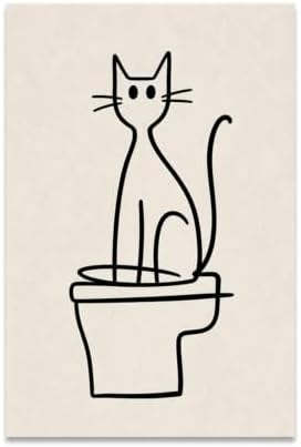 Cat Poster Minimalist Cat Sitting Line Drawing Canvas Wall Art by Unknown