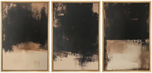 MUDECOR Framed Canvas Print Wall Art Dark Abstract Black and Beige Minimalist by MUDECOR