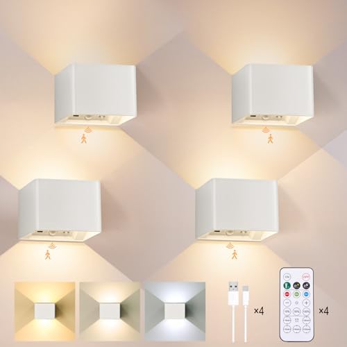 Rechargeable Motion Sensor Wall Sconces, Wireless Battery Powered Wall Lamp by Yochoice