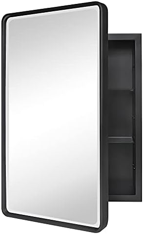 TEHOME Farmhouse Black Recess Bathroom Medicine Cabinet w/Bevel Mirror 16x24 by TEHOME