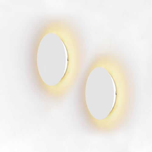 Hardwired 6.7" Round Backlit White Indoor LED Wall Sconce, 2 Pack by LUXLUCIO