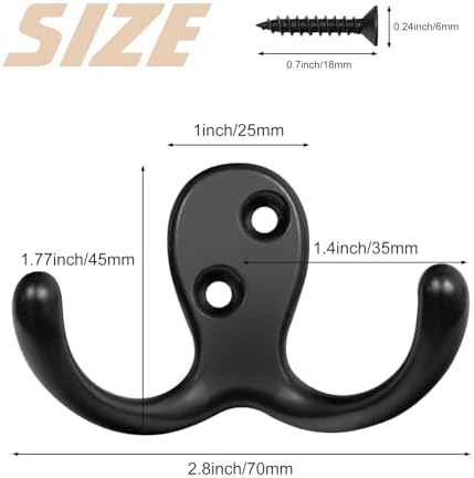 Homanu 10 Pack Black Coat Hooks Wall Mounted Double Prong - Image 5