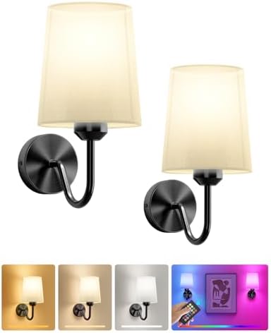 Battery Operated Wall Sconces Set of 2, Remote Control, RGB Bulb by Ouyulong