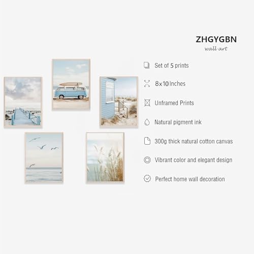 Set Of 5 Beach Wall Art Summer Poster Ocean Themed Poster 8x10Inch Unframed - Image 7