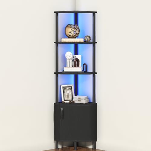 HOOBRO Corner Cabinet with LED Light, Corner Shelf Stand with Storage and Doors by HOOBRO