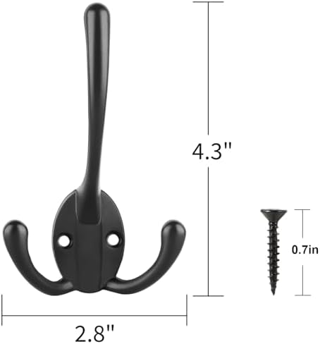 IBosins 18 Pack Black Big Heavy Duty Three Prongs Coat Hooks - Image 2