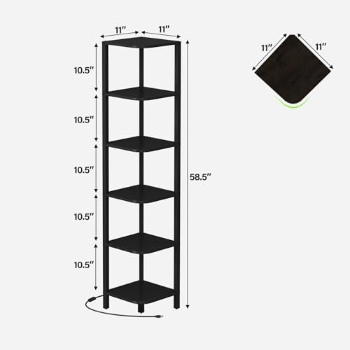 TUTOTAK Corner Shelf with LED Light, 6-Tier Corner Bookshelf - Image 2