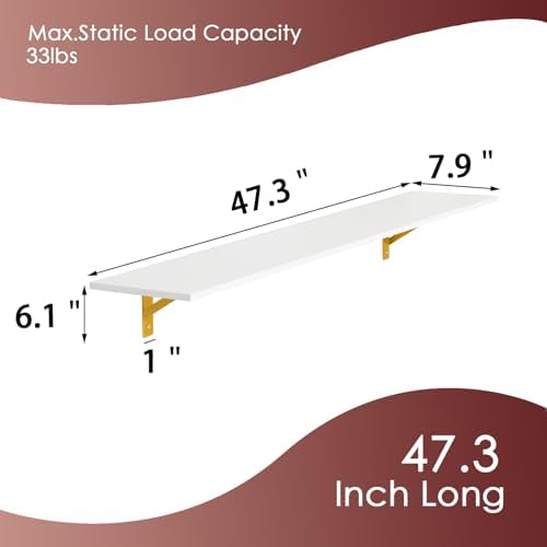 DINZI LVJ Long Wall Shelves, 47.3Inch Wooden Wall Mounted Shelves - Image 3