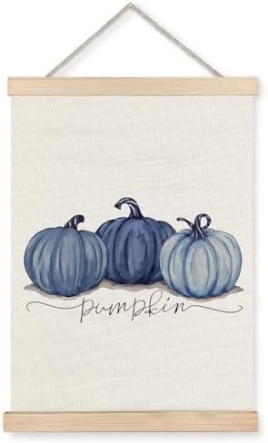 Supwhd Watercolor Fall Blue Pumpkin Wall Art by Homedecoration
