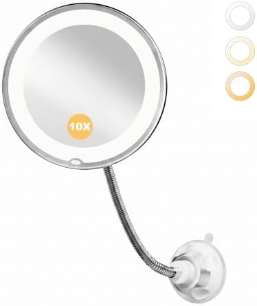 10x Makeup Mirror with Lights, Magnifying Mirror 3 Light Modes Silver by Brightown