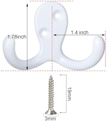 IBosins 20 Pack White Double Prong Coat Hooks Wall Mounted - Image 2