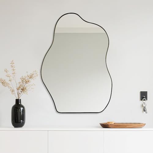 Irregular Asymmetrical Wall Mirror, 36x24 Inch Black Bathroom Mirror - Image 3