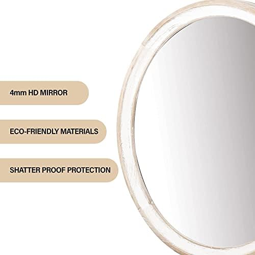 24 Inch Whitewashed Round Wood Mirror, Rustic Farmhouse Wall Mirrors - Image 6
