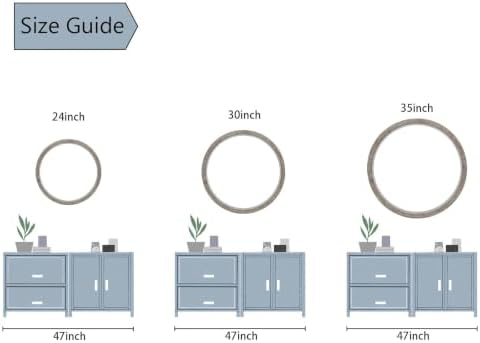 35" Round Wood Mirror, Large Wooden Wall Mirror - Image 6