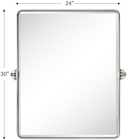 Farmhouse Pivot Rectangle Bathroom Mirror Brushed Nickel Metal Framed Tilting - Image 6