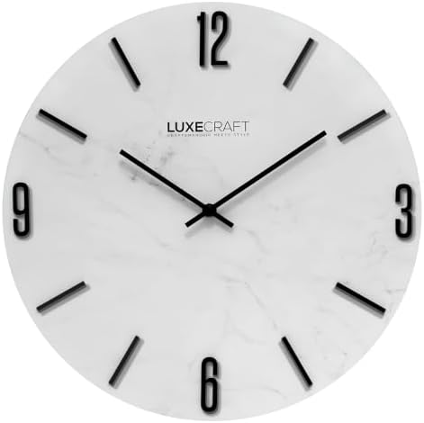 16 Inch Silent Non-Ticking Modern 3D Wall Clock Carrara Frost, Glass Face by Unknown