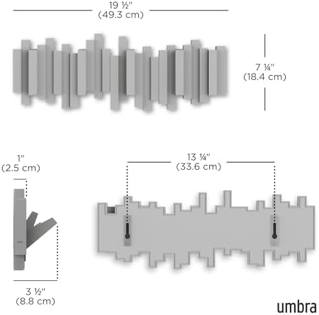 Umbra Sticks Wall Mount Coat Rack, 5 Hook Retractable Pegs - Image 3