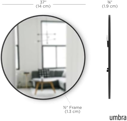 Umbra Hub Round Wall Mirror, Rubber Frame Bathroom Mirror - Image 3