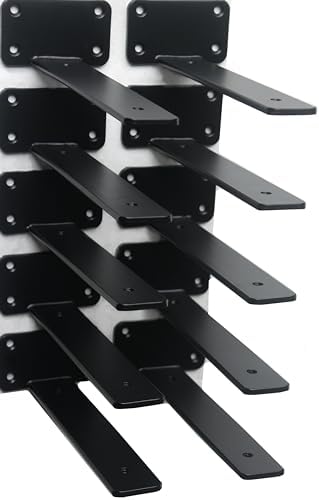 10 Pack - 8 inch Black Hidden L Shelf Bracket Iron Floating Shelf Brackets by MHMYDZ