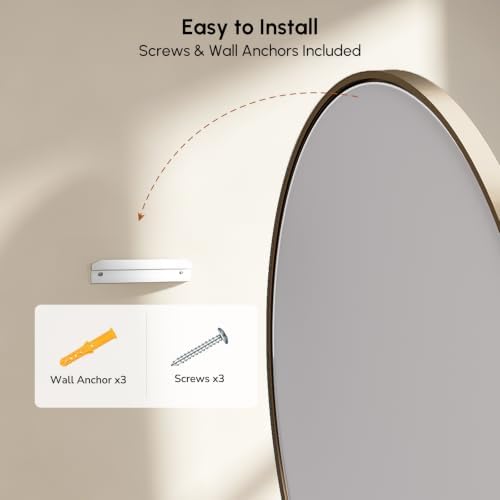USHOWER Brushed Gold Oval Bathroom Mirror, 20x28 Inch Oval Mirror - Image 6