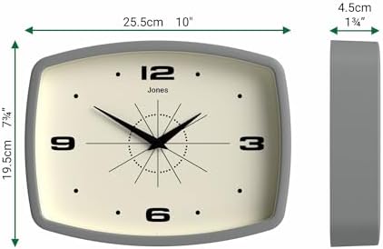 JONES CLOCKS® Movie wall Clock | Rectangular Retro Clock | 10" | Gray | Cool - Image 4