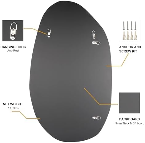 Irregular Asymmetrical Wall Mirror, 19.5" x 33.5" Gold Bathroom Mirror - Image 6