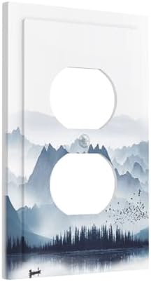 Outlet Covers Mountain Foggy Lake Boat Grey Blue Forest Birds 1 Gang Duplex - Image 2