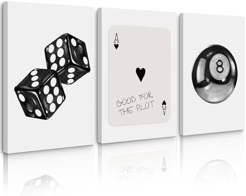 Black White Aesthetic Wall Art Decor 8 Ball Canvas Poster Y2k Cool Dice by Pennclys