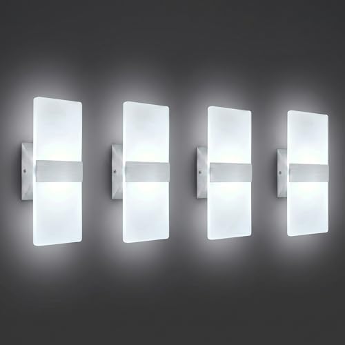 12W Modern LED Wall Sconces 4-Pack, 6000K Cool White by Unknown
