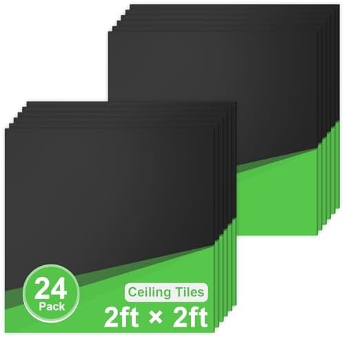 24 PCS 24 x 24 Inch Black Drop Ceiling Tiles, 2 x 2FT PVC Smooth Ceiling Panels by LooYee
