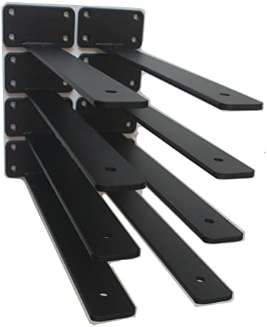 8 Pack - 12 inch Black Hidden L Shelf Bracket Iron Floating Shelf Brackets by MHMYDZ