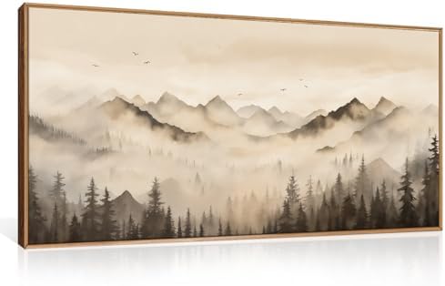 Neutral Misty Mountain Forest Framed Canvas Wall Art-40"x20"x1 - Image 5