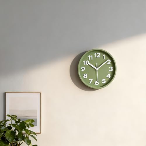 45MinST 8-Inch Green Modern Wall Clock – Silent Non-Ticking, 3D Large Numbers - Image 4