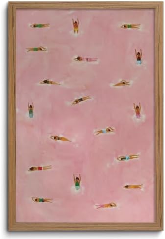 Framed Pink Swimming Pool Wall Art Summer Swimmer Canvas Print Decor by ZMDDYSWallArt