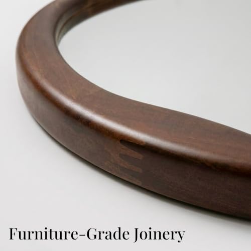 Dark Walnut 24 Inch Round Wood Wall Mirror, Asymmetrical Inner Edge - Image 4