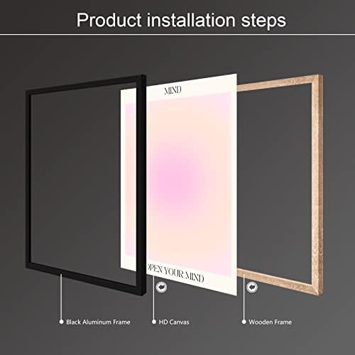 Framed 3 Piece Pink Gradient Aura Spiritual Canvas Wall Art Trippy Positive - Image 2