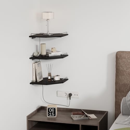 JJL Corner Shelf with Rails, 3-Tier Hexagon Floating Corner Shelf Wall Mounted - Image 4