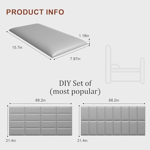 Peel and Stick Headboard Grey Upholstered Wall Panels, 12 Panels Sized 7.8" x - Image 2